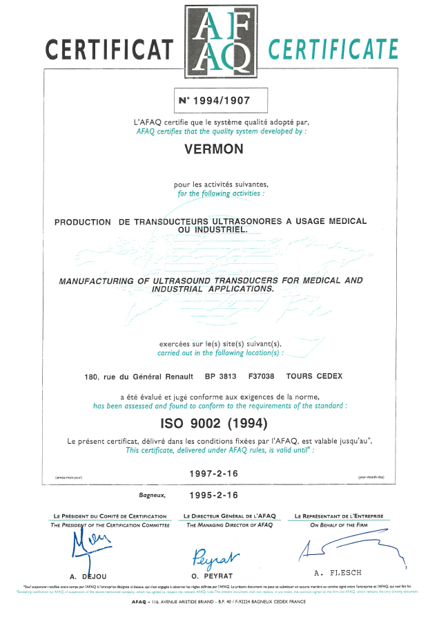 First AFAQ ISO 9002 Certifications for the 