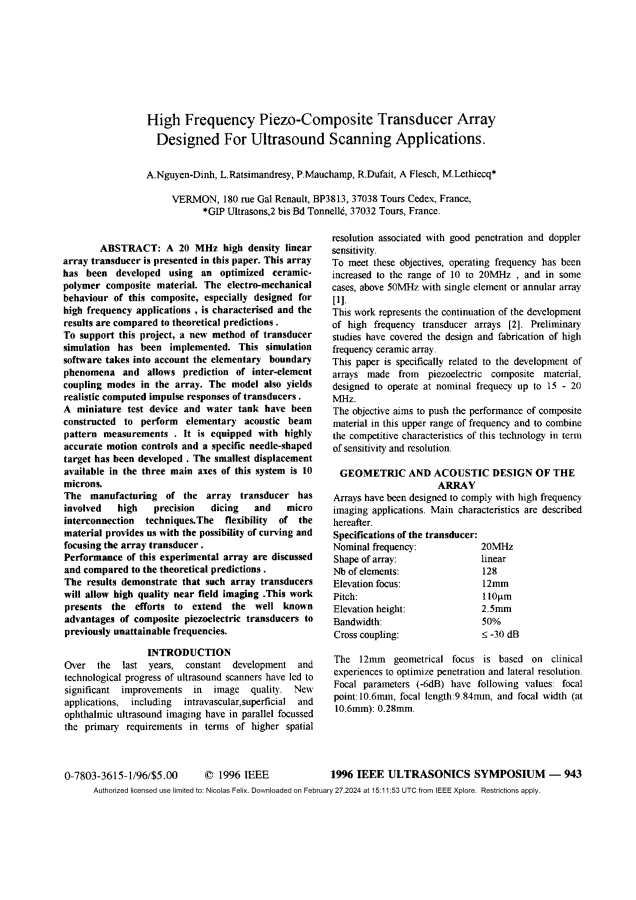 1996 IEEE Ultrasonics Symposium. Proceedings.